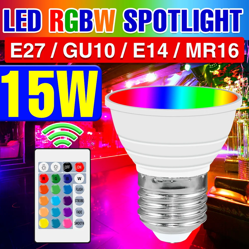 RGB LED Bulb E27 Light 220V Colorful Light Bulbs E14 Spotlight LED Magic Bulb GU10 Atmosphere Lamp MR16 Color Decoration Lamps