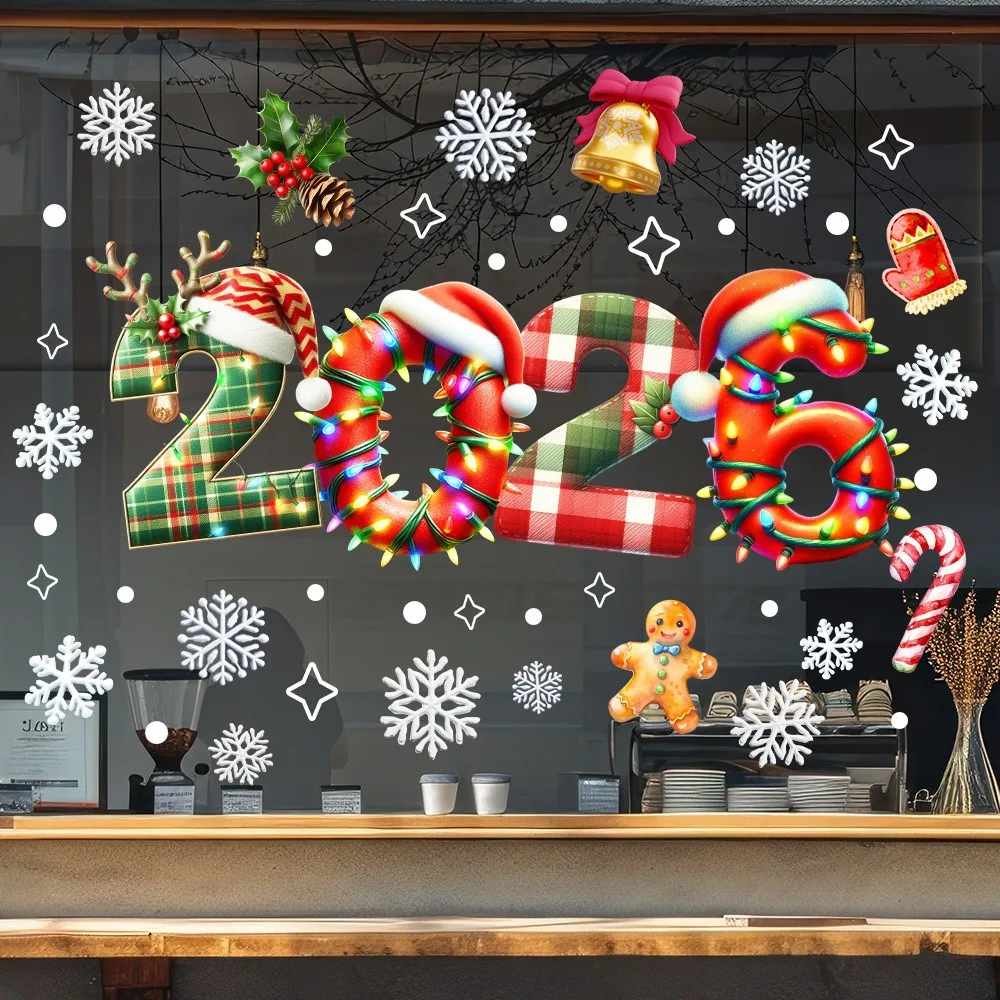 قرون عيد الميلاد 2026 ملصقات نافذة نويل قصب ندفة الثلج كهرباء الزجاج ملصق عيد ميلاد سعيد ديكور سنة جديدة سعيدة 2026