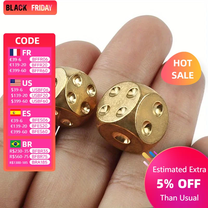 15mm 2pcs Pure Copper Metal Solid Dice Handmade Bar KTV Chess And Card Supplies Personalized Toy Ornaments Party Game Tools