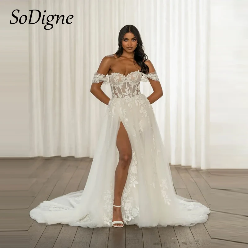 

SoDigne A-line Off Shoulder Wedding Dresses Sweetheart Sleeveless Appliques Bridal Dress 2024 Tulle Bride Gown vestidos de novia