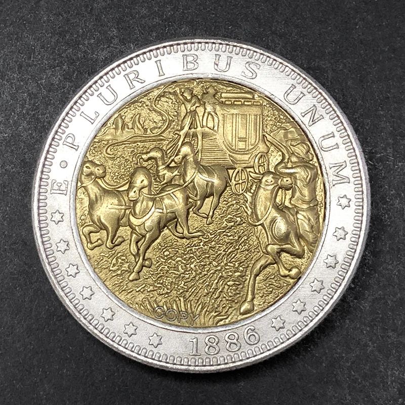 

US 1886 Riding Hero Two tone Stray Coin Gold Silver Cowboy Commemorative Medal Replica 1 Dollar Items Collectible Decoration