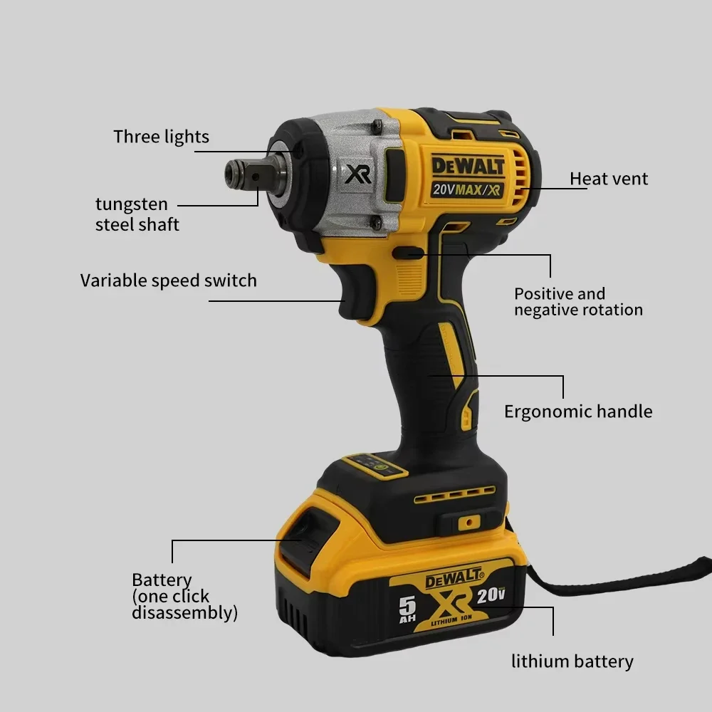 Dewalt DCF880 3300 U/min Bürstenloser Schlagschrauber Akku-Elektroschrauber mit hohem Drehmoment Reifenreparaturwerkzeug 20 V wiederaufladbare Elektrowerkzeuge