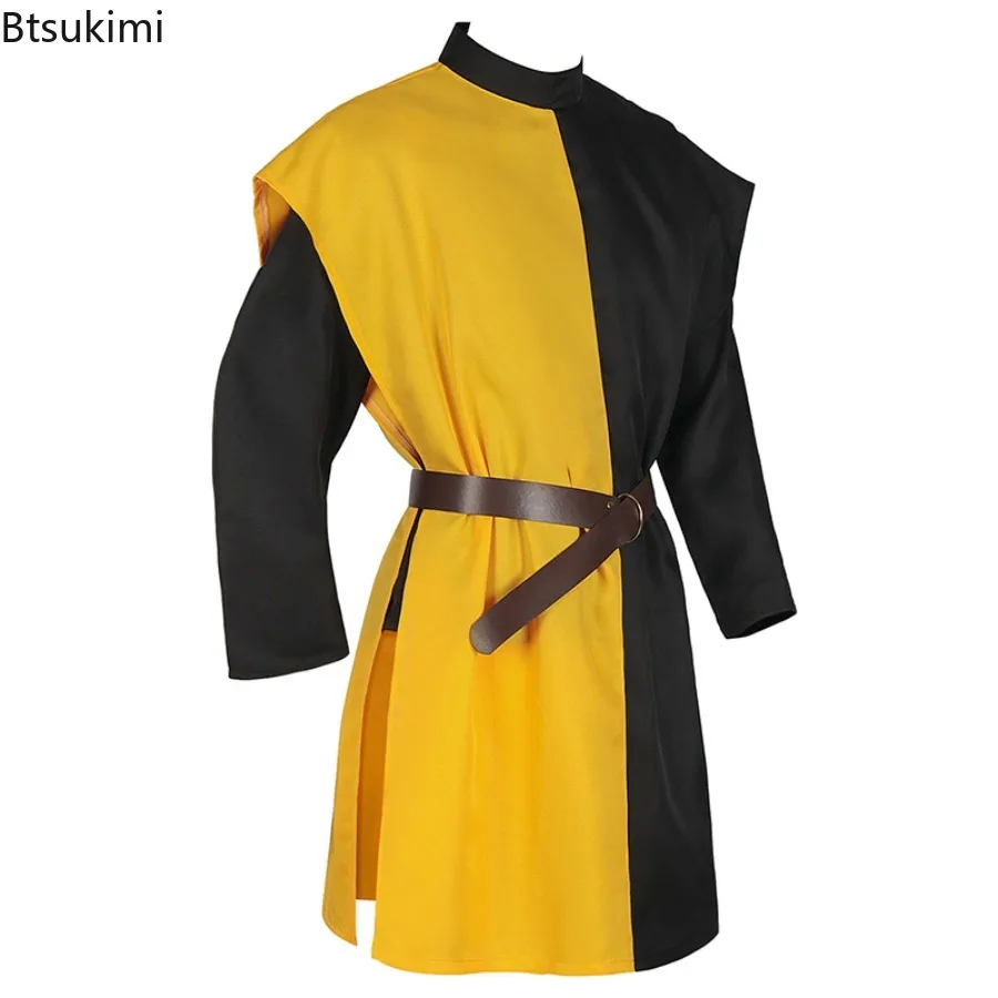 

Medieval Vintage Men Robe Coats Halloween Knights of The Temple Party Stage Clothing Fashion Spliced Design Renaissance Costumes