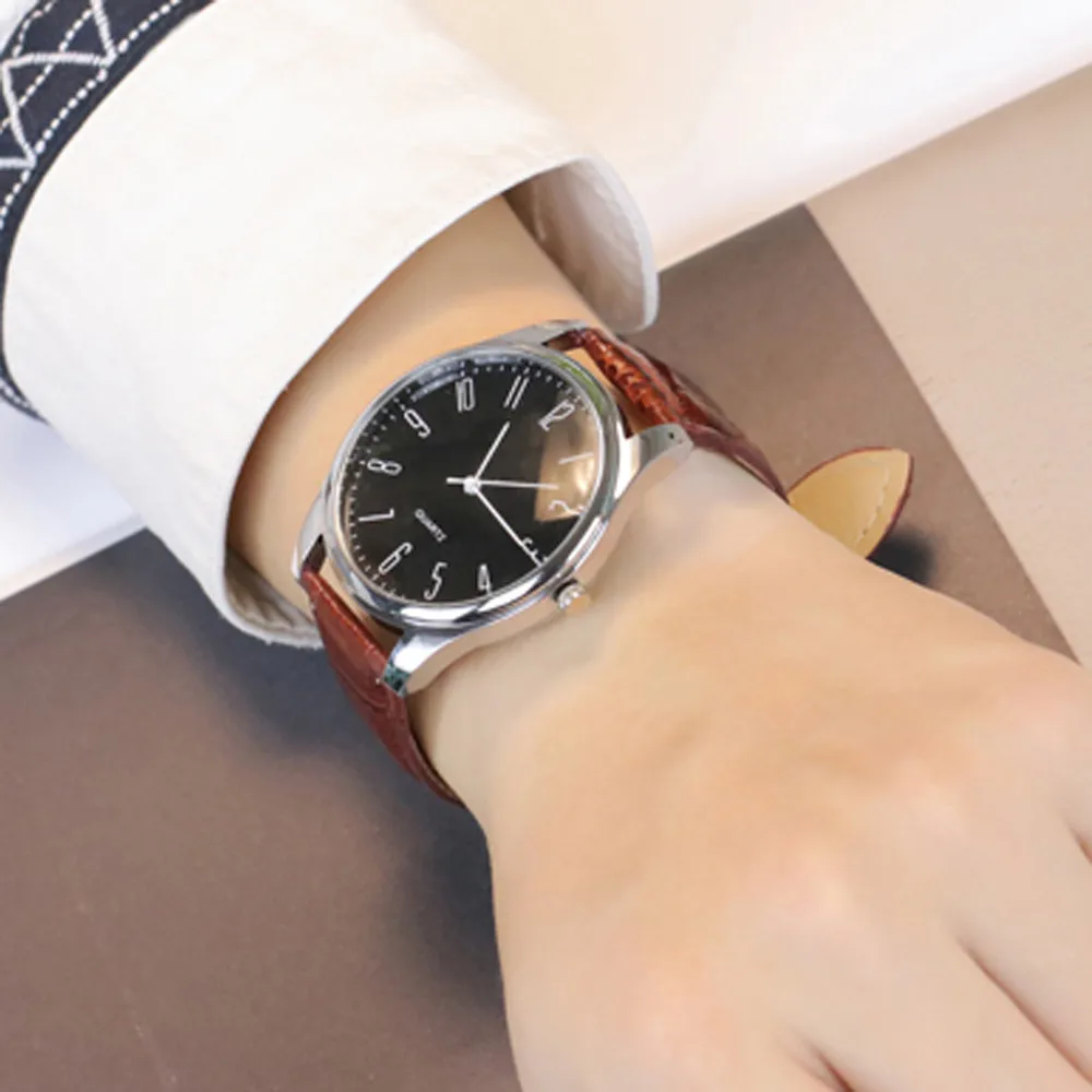 High End Business And Daily Life Fashionable Stainless Steel Minimalist Round Dial Leather Strap No Waterproof For Men