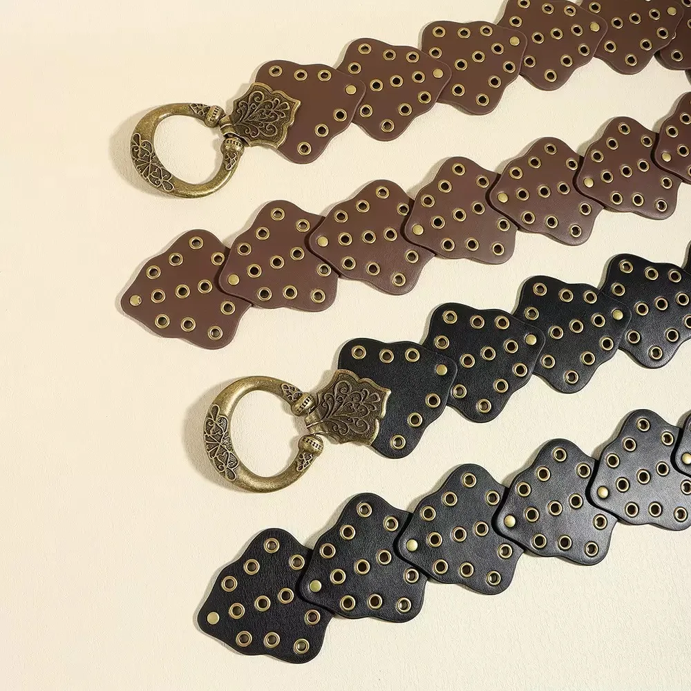 Damski pasek w stylu retro, wikingów, piratów, z nitami, do odgrywania ról, średniowieczny, barokowy, z elementami liściowymi, akcesoria odzieżowe.