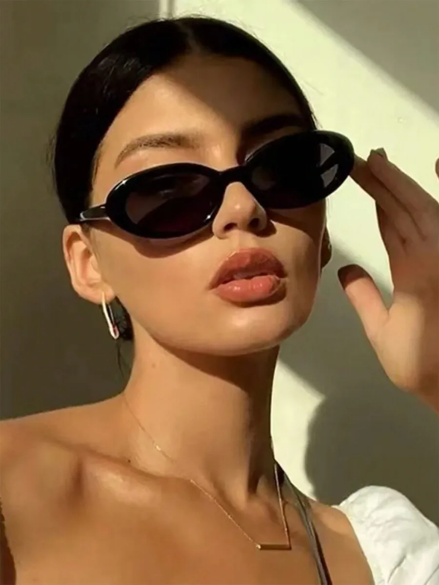 1pc Oval Shaped Women's Fashion Eyeglasses, New Y2K Small Frame Beach Accessories For Women Glasses Shades