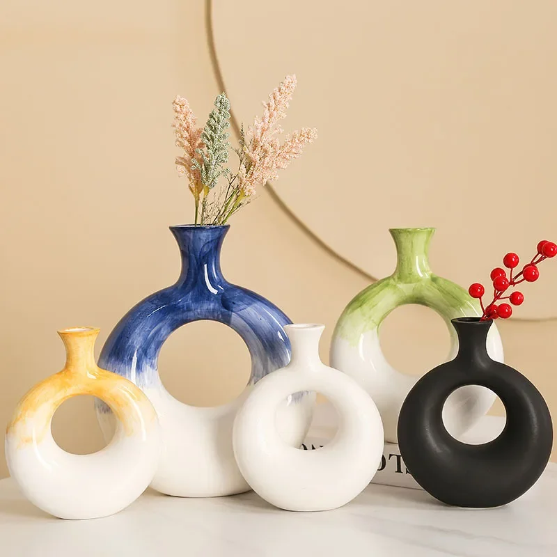 

Vases Decoration Jarrones Nordic Ins Circular Ceramic Flower Vase Living Room Home Accessories Table Decorations Home Decor