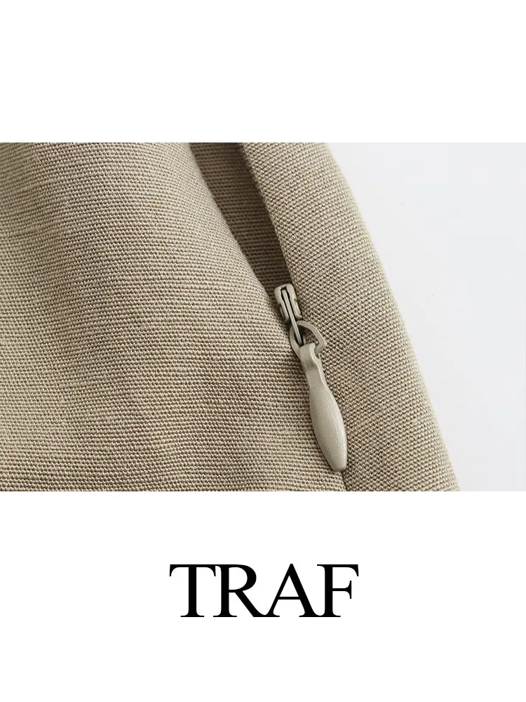TRAF 2024 여성용 하이웨이스트 지퍼 발목 길이 스커트, 시크한 단색 스커트, 하이 스트리트 트럼펫 스커트, 여름 패션