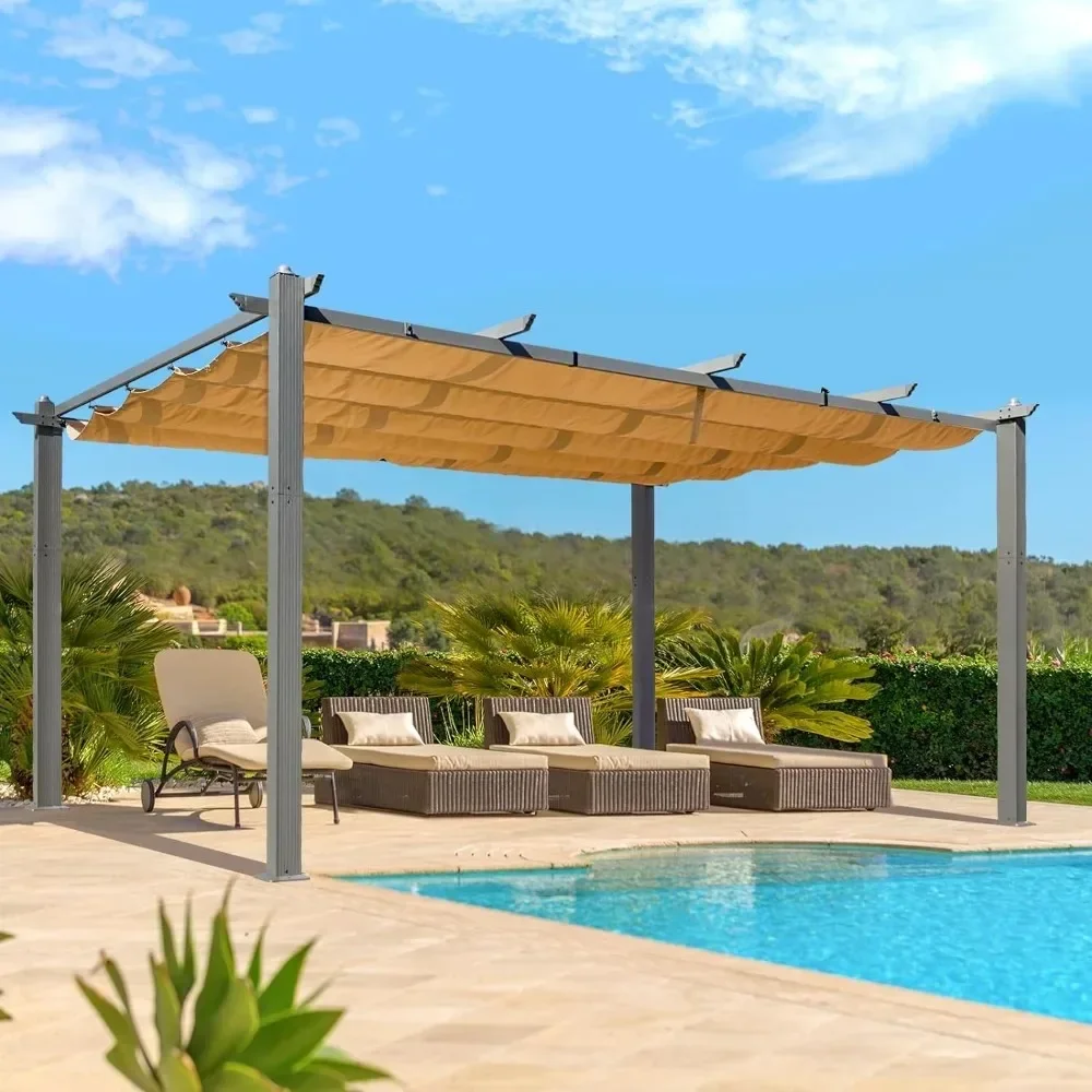 12 x 16 FT Pergola, Aluminum Pergola with Retractable Canopy, Upgraded Shelter with Adjustable and Removable Sun Shade