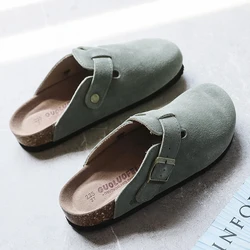 2023 Hot Popular Men's Closed Toe Cork Slippers Mule Clogs Cork Sandals For Men Split Leather Garden Slides Cork Shoes