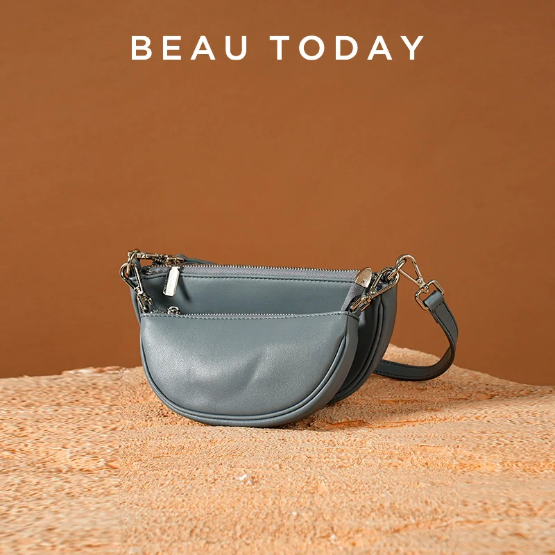 BeauToday Shoulder Handbags Women Split Leather Retro Semi-circle Saddle Bags Ladies All-match Crossbody Purse Handmade 61012