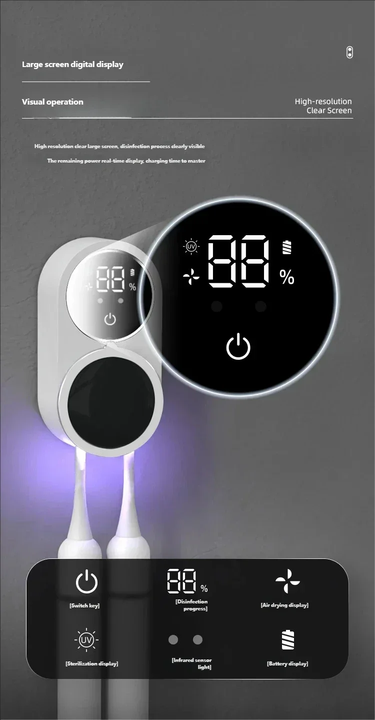 Kabelloser UV-Zahnbürstensterilisator, tragbarer, wiederaufladbarer Wandhalter mit Trockner für die Mundhygiene im Badezimmer – Detail 6