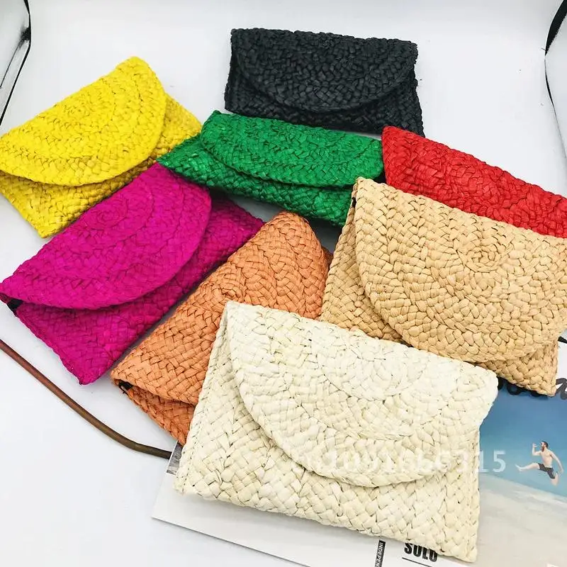 Fashion Corn Husk Handmade Women's Straw Bag Summer New Envelope Wallet Multi-color Beach Holiday Woven Bag Female Coin Purses