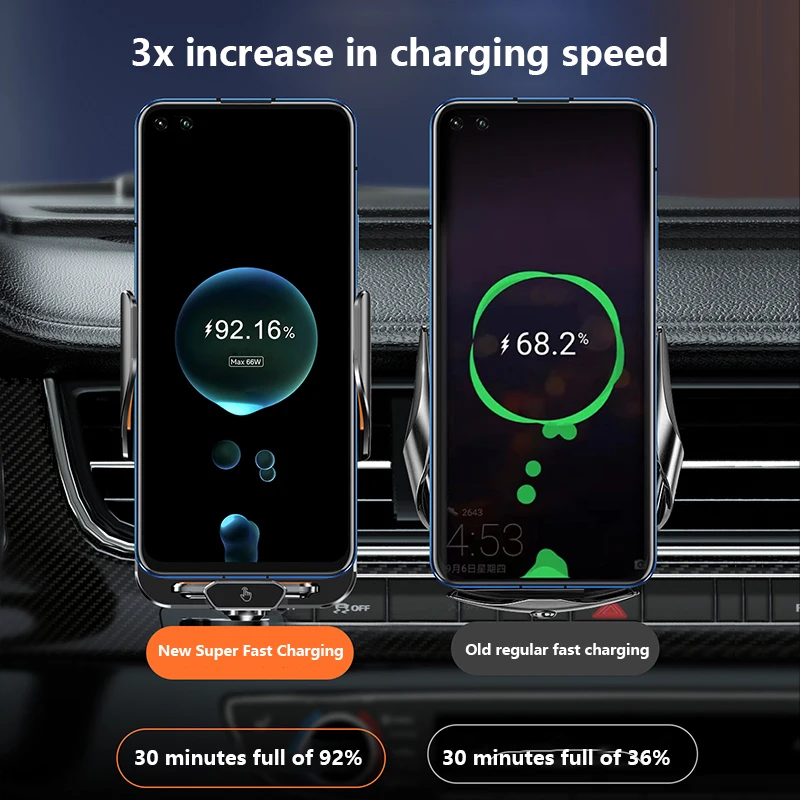 Car Mount Phone Holder with 66W Wireless Charger Dual Fast Charging Car Cradle Clip for iPhone 14 Pro Max/13/12/SE Android view 6