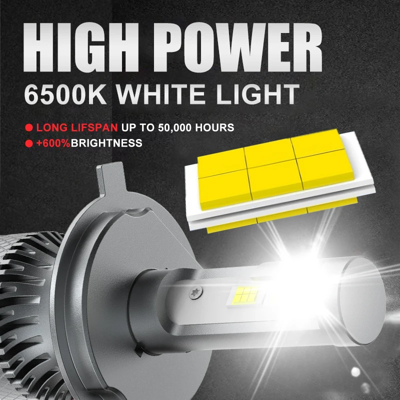 

Светодиодные лампы для фар H4, 600% яркие светодиодные лампы 1:1 размера 9003, лампы Plug & Play HB2 6500K холодный белый, водонепроницаемость IP68, упаковка из 2 шт.