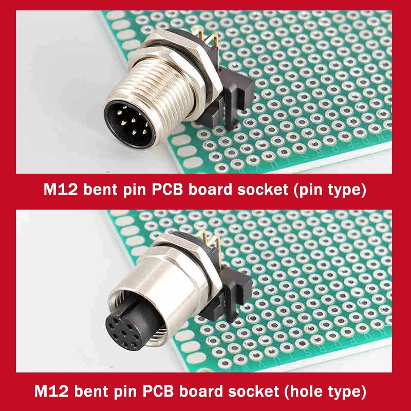 12mm PCB Sensor Connector Waterproof M12 Bent Pin Elbow Flange Socket 3 4 5 8Pin Screw Threaded Coupling Male Female