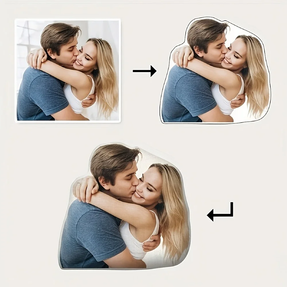 Ein individuell geformtes Kissen mit Kissenfüllung, personalisiertes Fotokissen – personalisiertes Kissen, weicher, waschbarer Stoff, ein Erinnerungsgeschenk für Freunde, für Geburtstage, Jahrestage,