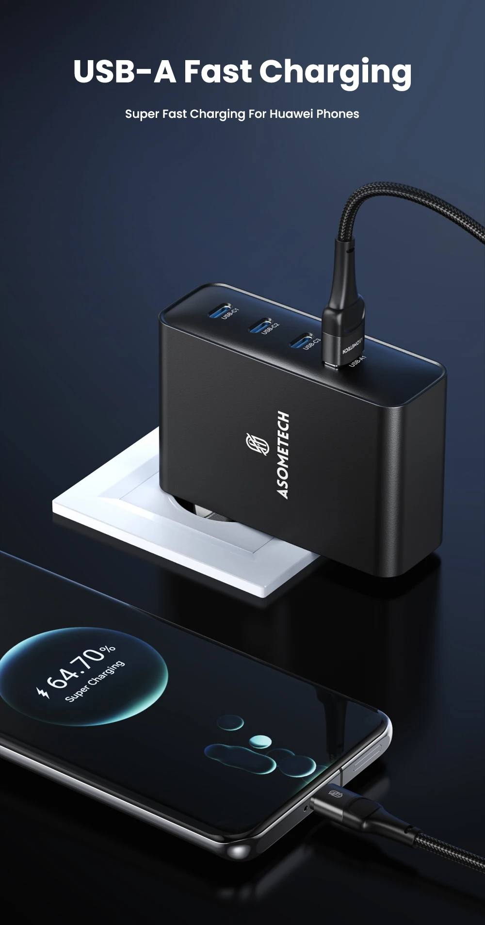 ASOMETECH 100 W USB-Ladegerät GaN-Ladegerät für MacBook Laptop Schnellladung für Samsung Xiaomi USB Typ C PD-Aufladung für iPhone 15 14 – Detail 9