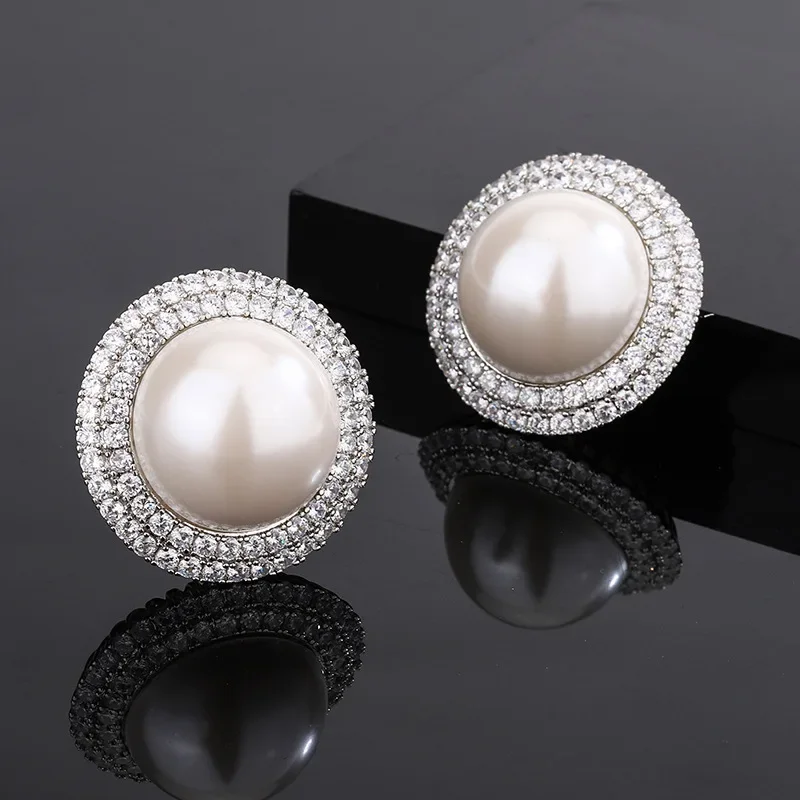 New jewelry new 18K gold plated pearl Korean version exaggerated big stud earrings women's cultivated gemstone 25mm