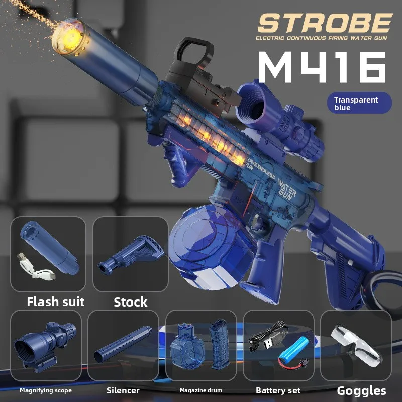 High Pressure M416 Electric Water Gun Toy LED Automatic Rifle Shoot Sight Water Spray Blaster Outdoor Summer Toy for Adult Boy view 6