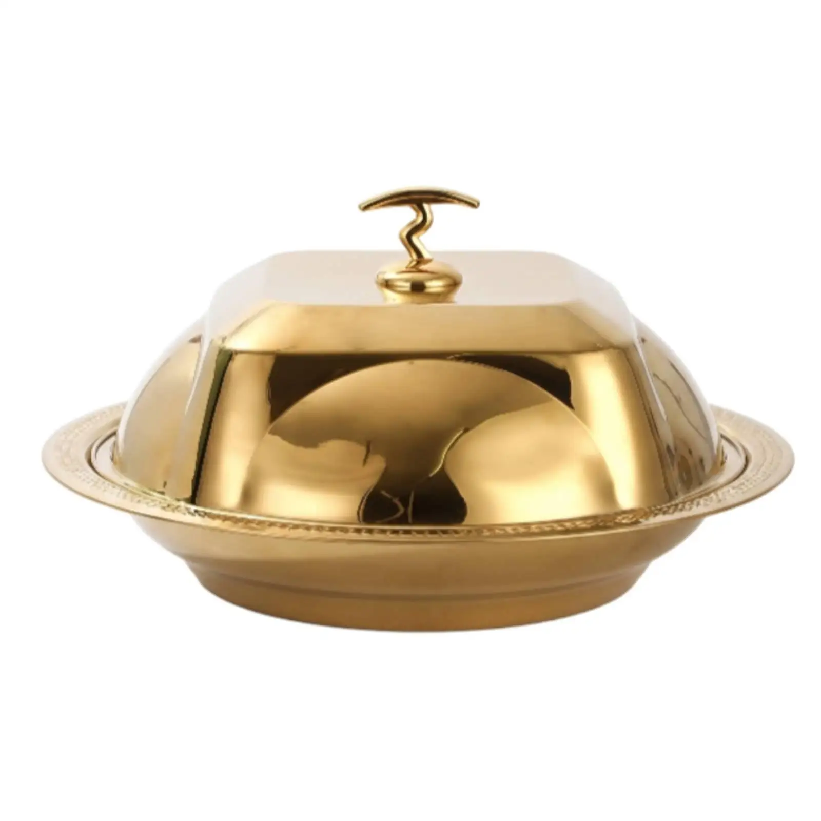 Thickened Stainless Steel Serving Tray with Cover Mirror Finish Decorative Round Platter High Dome Lid for Dining Table