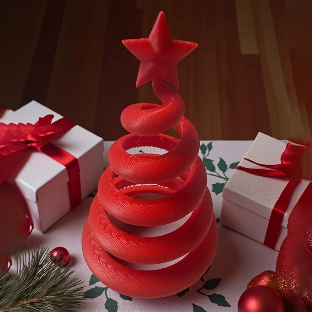 3D-Printed Christmas Figurine Spiral Shape Artistic Desktop Decoration Hollow Out Irregular Christmas Tree Ornament Office
