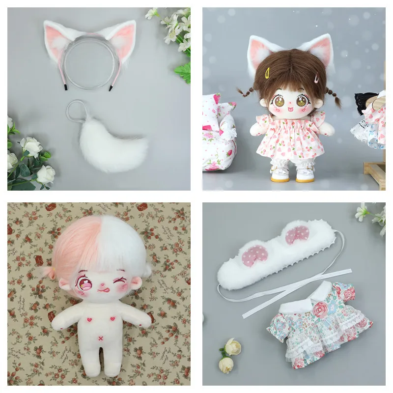 Simulated Animal Ears and Tail  20cm Plush Doll Clothes 2pcs / Set Little Bear Hair Band 20cm PP Cotton Doll Clothes Suit