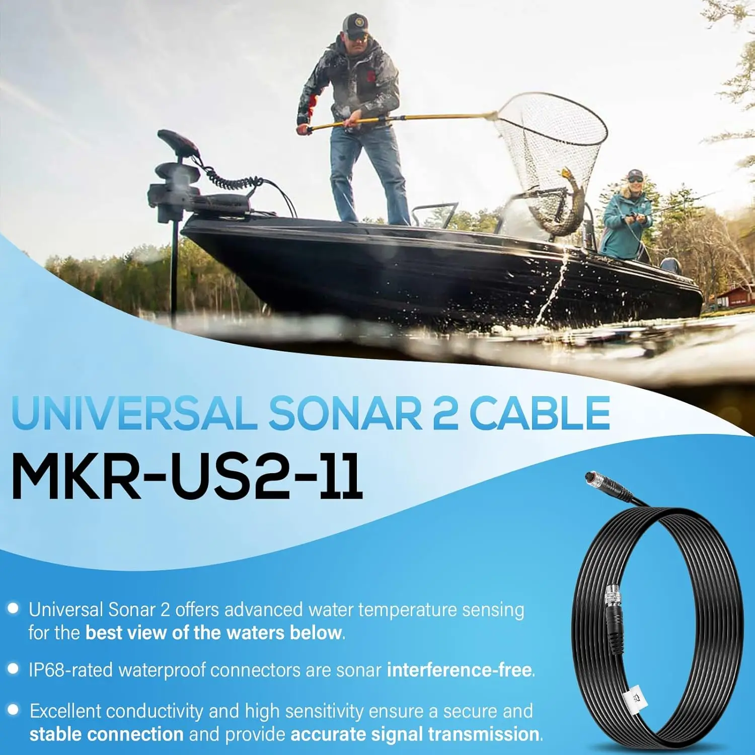 1852080 US2 Extension Cable MKR-US2-11 Waterproof 14-1/2 Feet, Universal Sonar 2 Extension Cable Replaces for Minn Kota 1852080