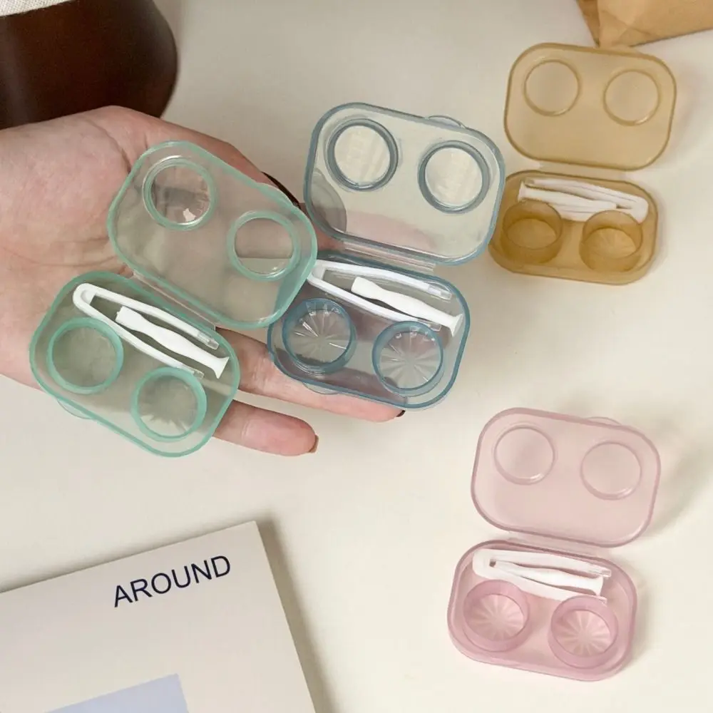 New Plastic Contact Lens Box Transparent with Tweezers Contact Lens Case Portable Wearing Stick Cosmetic Lenses Container Travel
