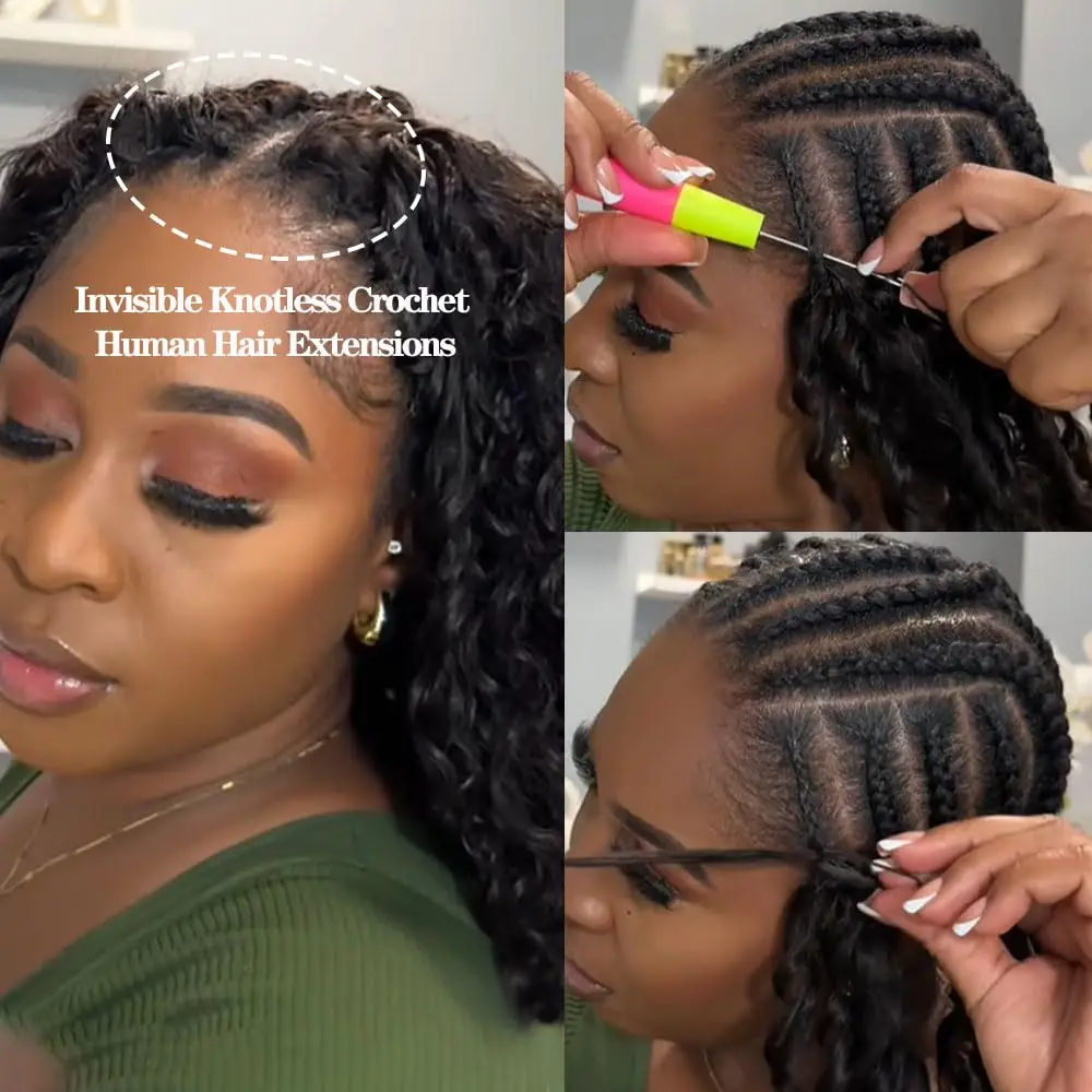 100% شعر بشري موجة عميقة Knotless قبل فصل الكروشيه الشعر ريشة الكروشيه وصلات شعر بشري للنساء اللون الطبيعي #4