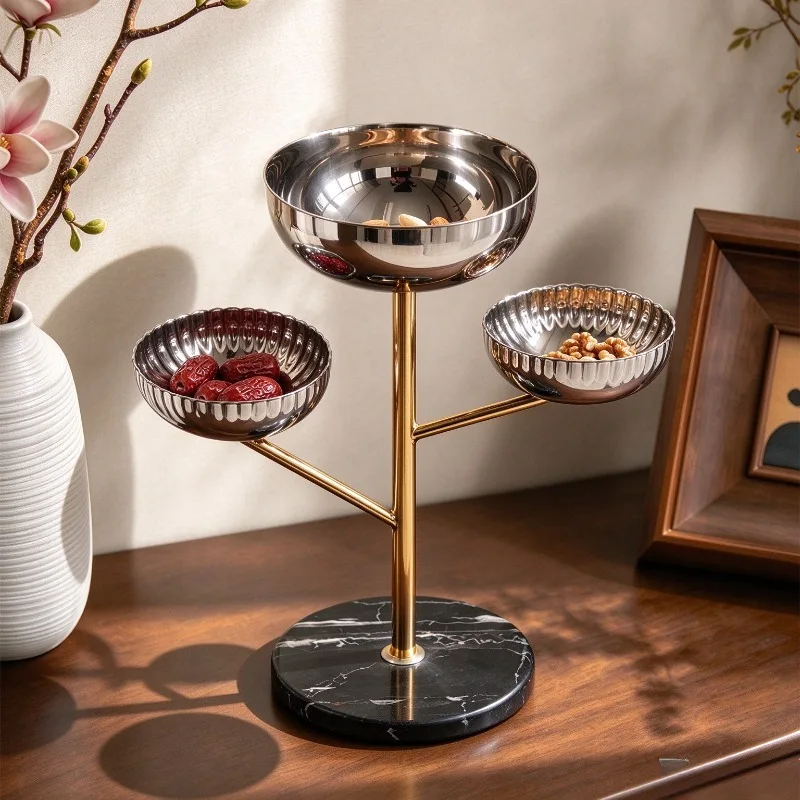 Stainless Steel Fruit Bowl Circular Three Layer Creative Fruit Plate Portable Luxury Tableware Nordic Home Decor Living Room