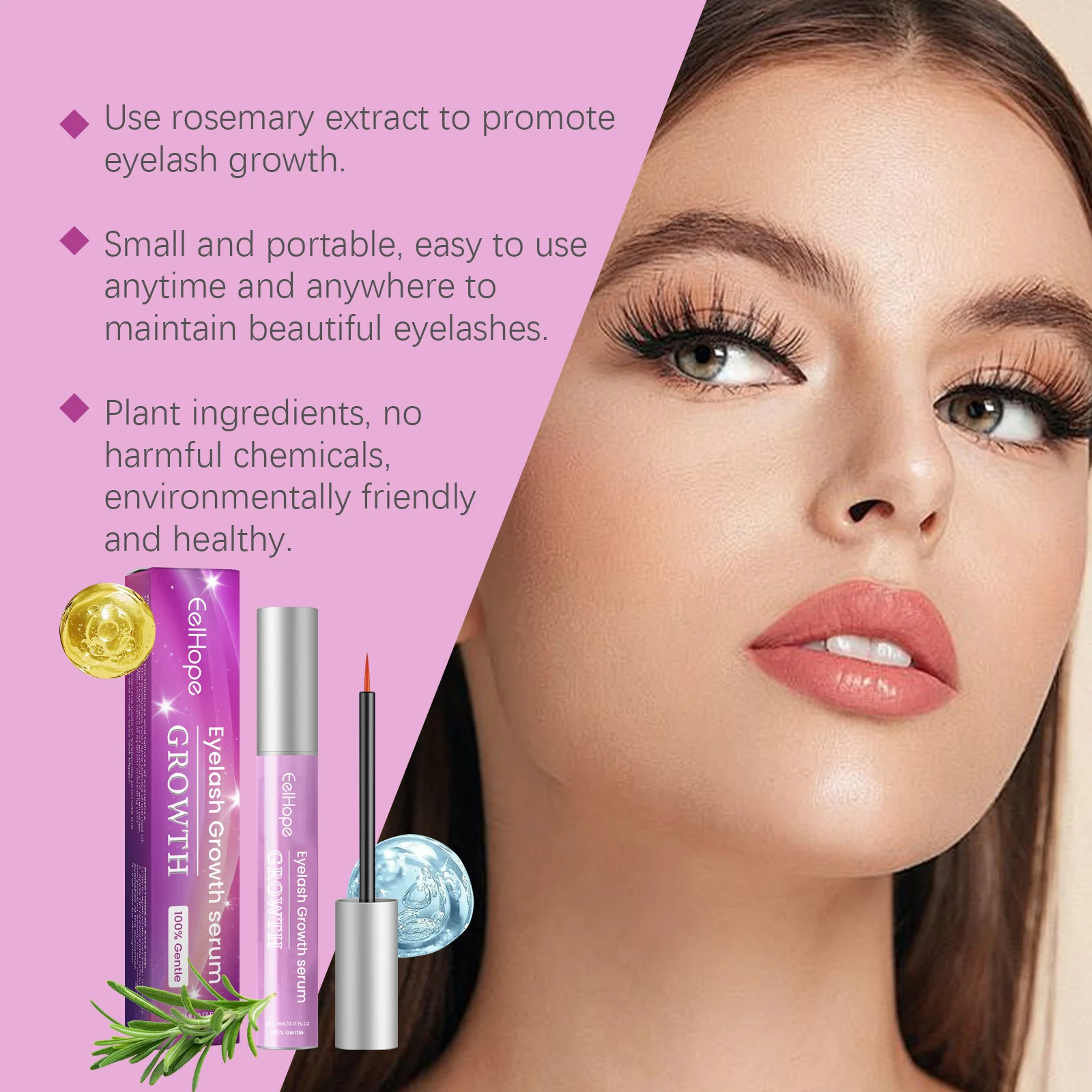 Suero para el Crecimiento Rápido de Pestañas, Potenciador para Pestañas Más Largas, Voluminosas y Rizadas, Tratamiento Nutritivo para la Raíz, Accesorio de Maquillaje para Ojos