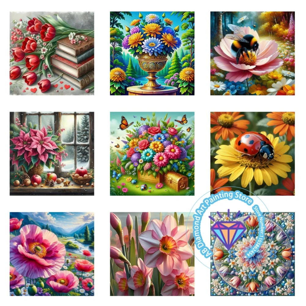 

Flower Basket Flower Landscape AB Diamond Painting Kit Square Round Diamond 5D DIY Mosaic Handmade Art Exquisite Gift Home Decor