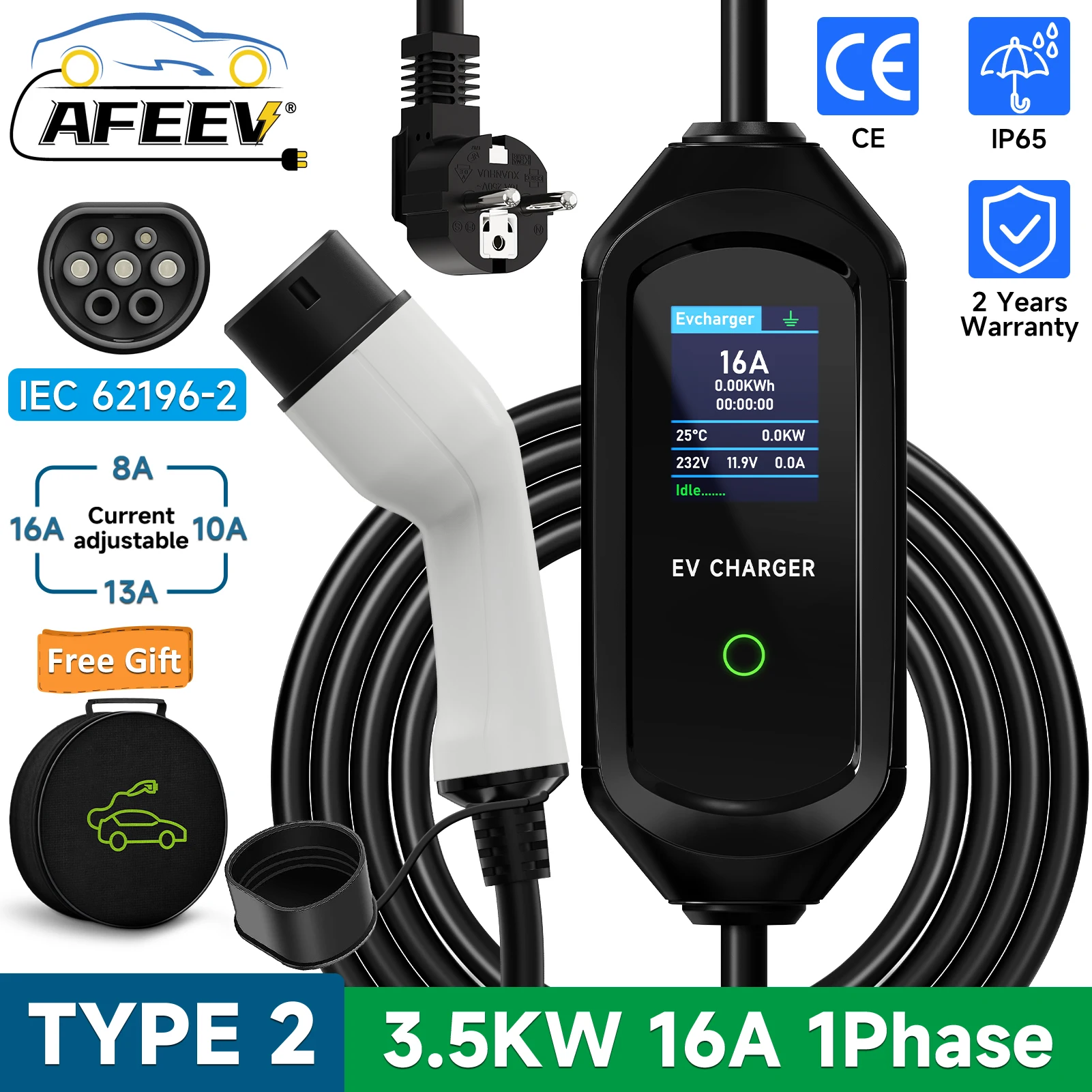 AFEEV 3.5KW 16A 1Phase Portable EV Chargeur Vope2 IEC62196-2 Électrique Chargeur De Voiture EVSE Charge Rapide Wallbox EV Station De Recharge