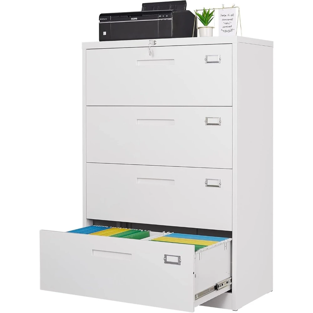 

File Cabinet 4 drawer filing cabinet, metal horizontal filing cabinet with lock, suitable for letters/legal/A4 size documents