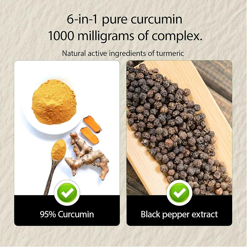 1000mg Pure Turmeric and Curcumin Supplement, Containing 95% Propolis, Ginger, Vitamin C, and Black Pepper, 60 Capsules