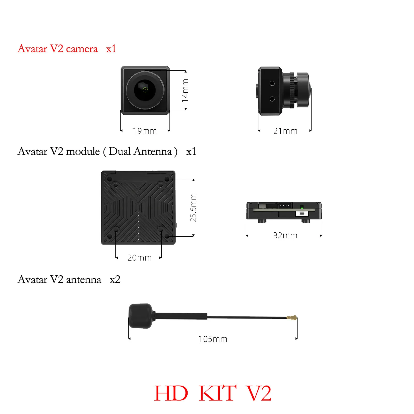Caddx Walksnail-アバターhd v2キット,アバターhd proキット,デュアルアンテナバージョン,fpvフリースタイルドローン用のジャイロフロー32g,DIYパーツ