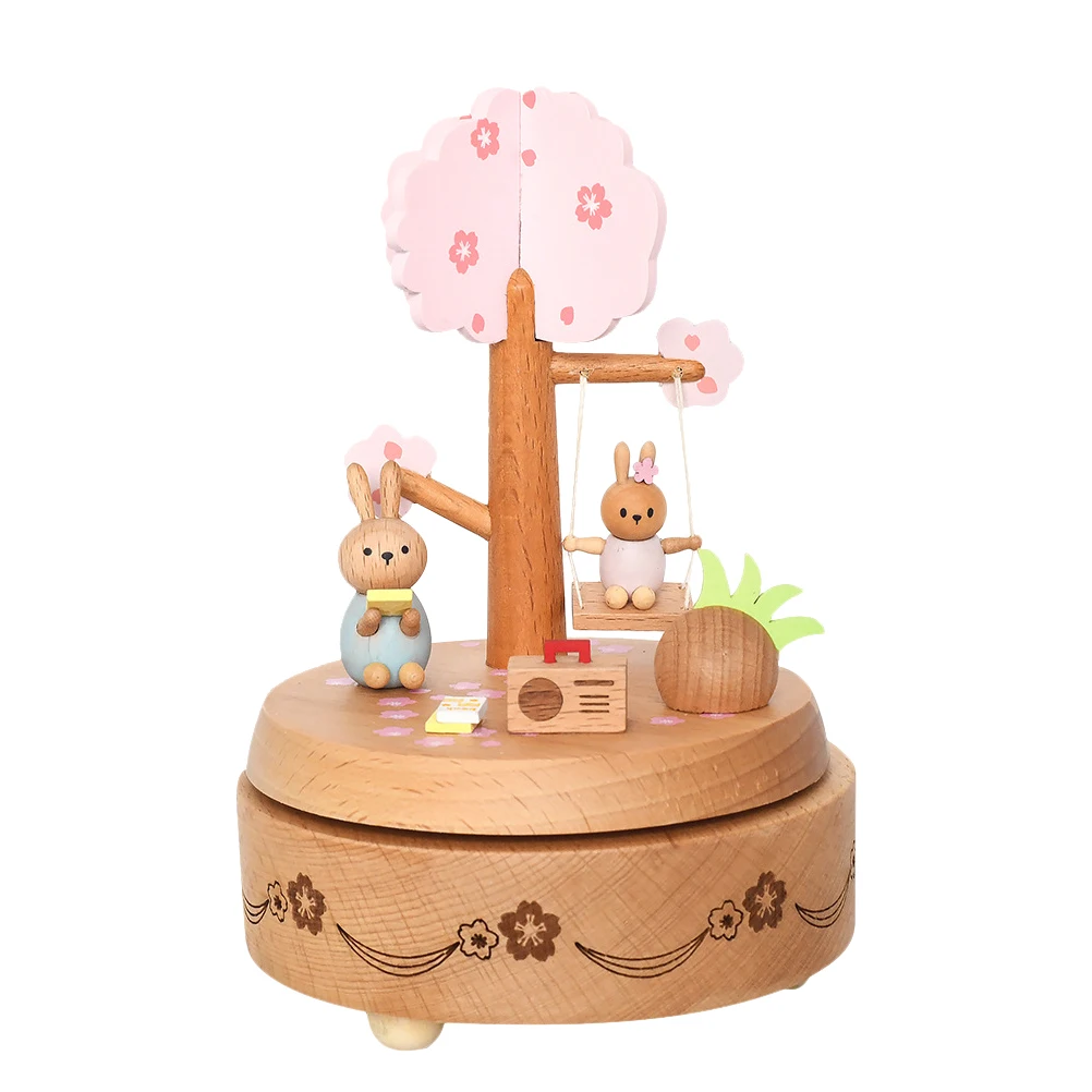 

Wooden Music Box Easter Gift Home Adornment Rabbit Theme Clear Details Exquisite Workmanship Perfect For Friends