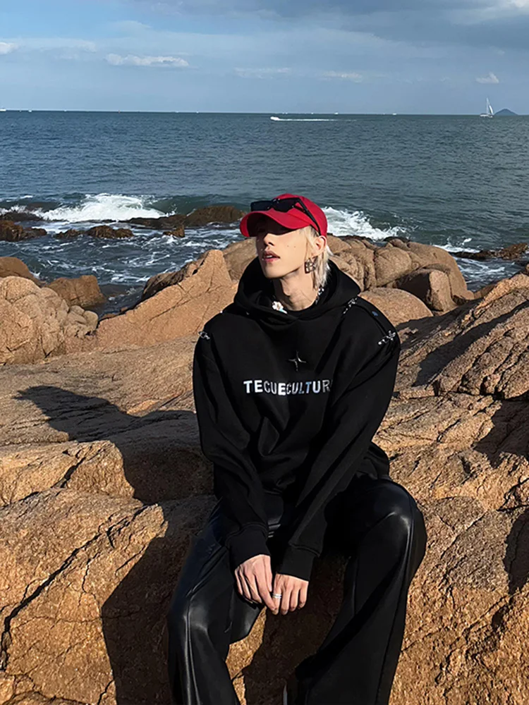 

Мужская толстовка High Street Vibe с металлическими элементами, свободного кроя, в стиле хип-хоп, осенняя, повседневная, из полиэстера