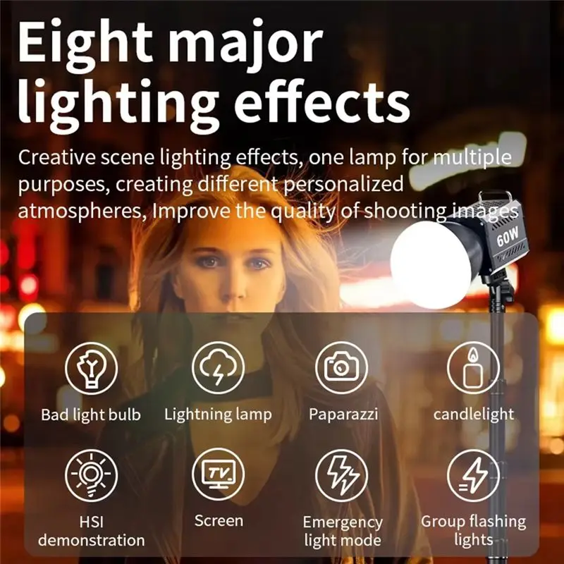ABZA-60W Handle Photo Studio Light COB 2700-7500K Dimmable LED Video Lights For Vlog Photo Studio Film Livstreaming US PLUG