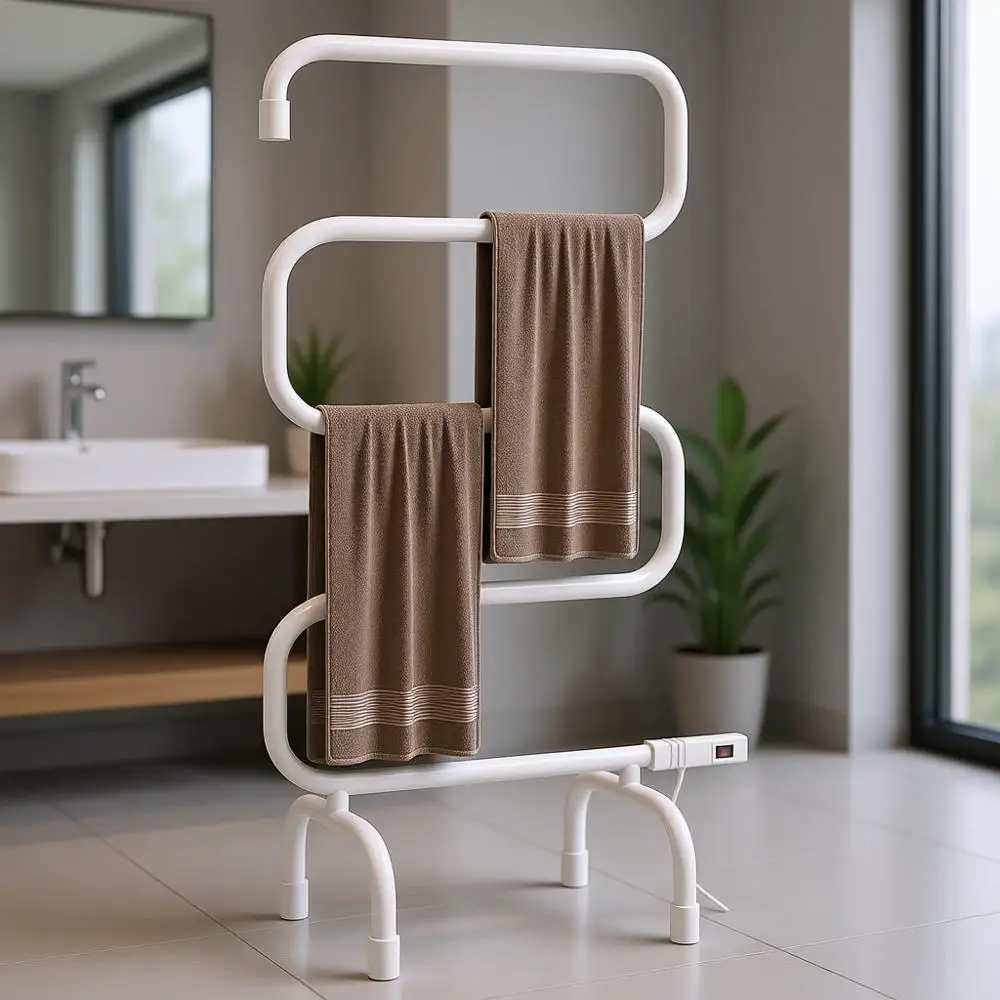

5-Bar Wall-Mounted Towel Warmer with Overheat Protection and Temperature Control for Bathroom and Spa, White