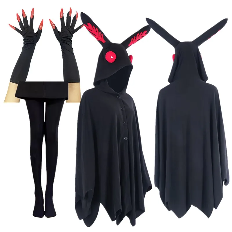 

Adult Women Moth Cosplay Man Cloak Costume Vampire Disguise Hooded Cape Gloves Stockings Outfits Halloween Carnival Party Suit