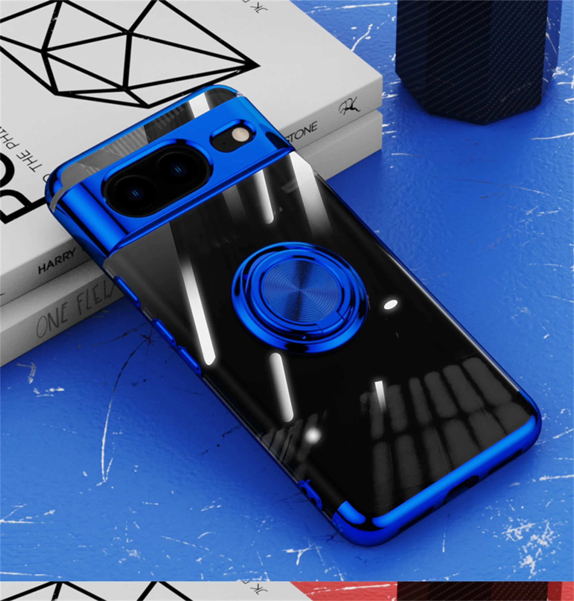 Slim Plating Clear Magnetic Phone Case for Google Pixel 9Pro 9 8Pro 8A 8 7Pro 7A 7 6A 5A Metal Ring Kickstand Cover