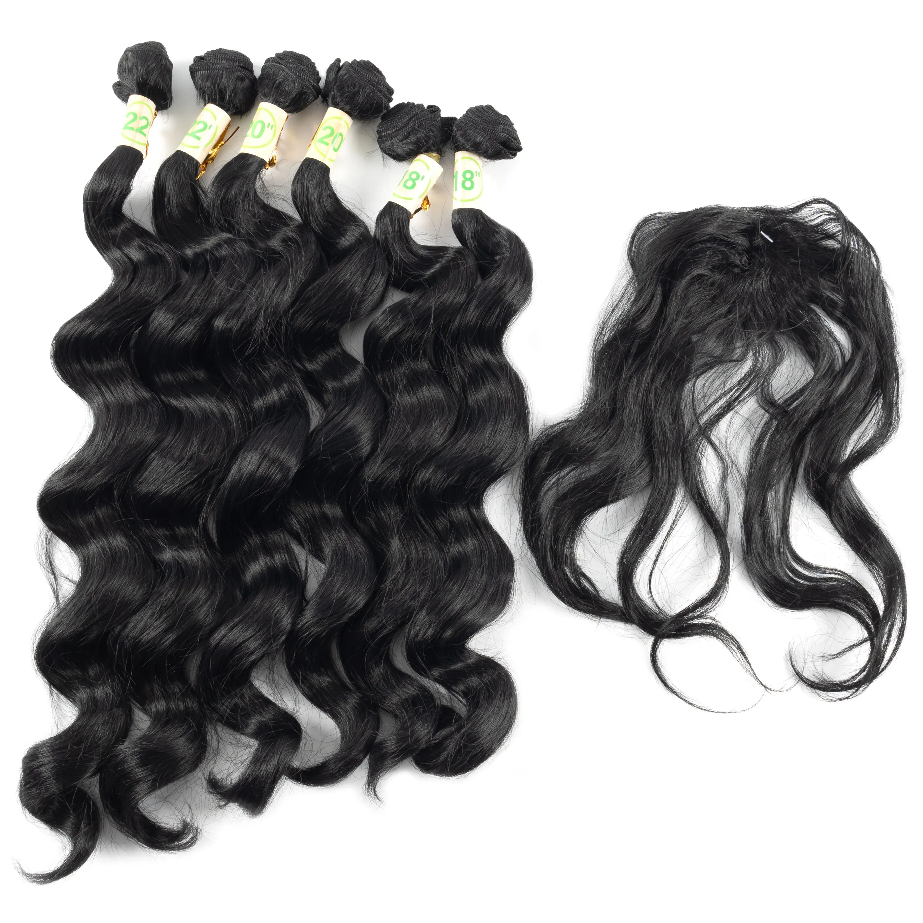 

Оптовая продажа: Дешевые синтетические волосы Remy Body Wave, 6 штук в упаковке, с заколкой, 18, 20, 22 дюйма, 2 штуки в комплекте