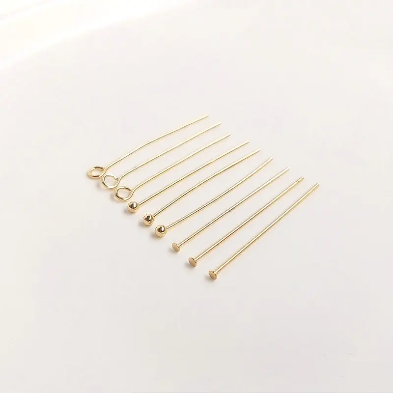 50PCS 14K Gold Color Plated Brass Needles Ball Flat  Eye Head Pins Connect Beads Pins High Quality Jewelry Accessories Findings