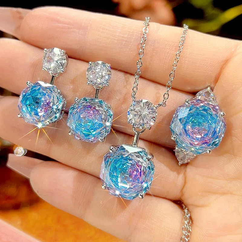 

New autumn and winter jewelry with copper base, gold-plated, rose cut gradient color, simple style, round main stone 14-12mm