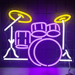 Drum Kit Neon Sign for Wall Decor LED Music Neon Light Dimmable USB for Bedroom Bar Live Music Studio Man Cave Store Decorations