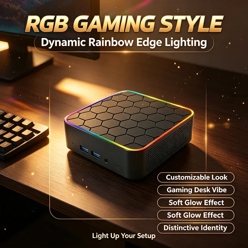 Intel Core N150 Mini PC 16GB 2TB Storage Processor Gigabit WiFi6 BT5.2 Windows 11 RGB Portable Gaming Desktop Computer