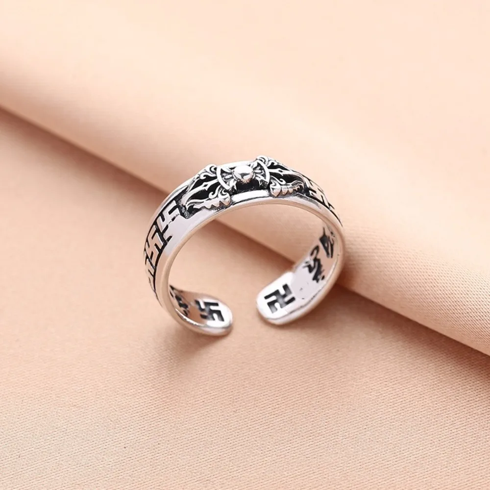 Elegante anello da uomo regolabile aperto retrò placcato in argento, tendenza alla moda, gioielli in acciaio inossidabile, accessorio personalizzato