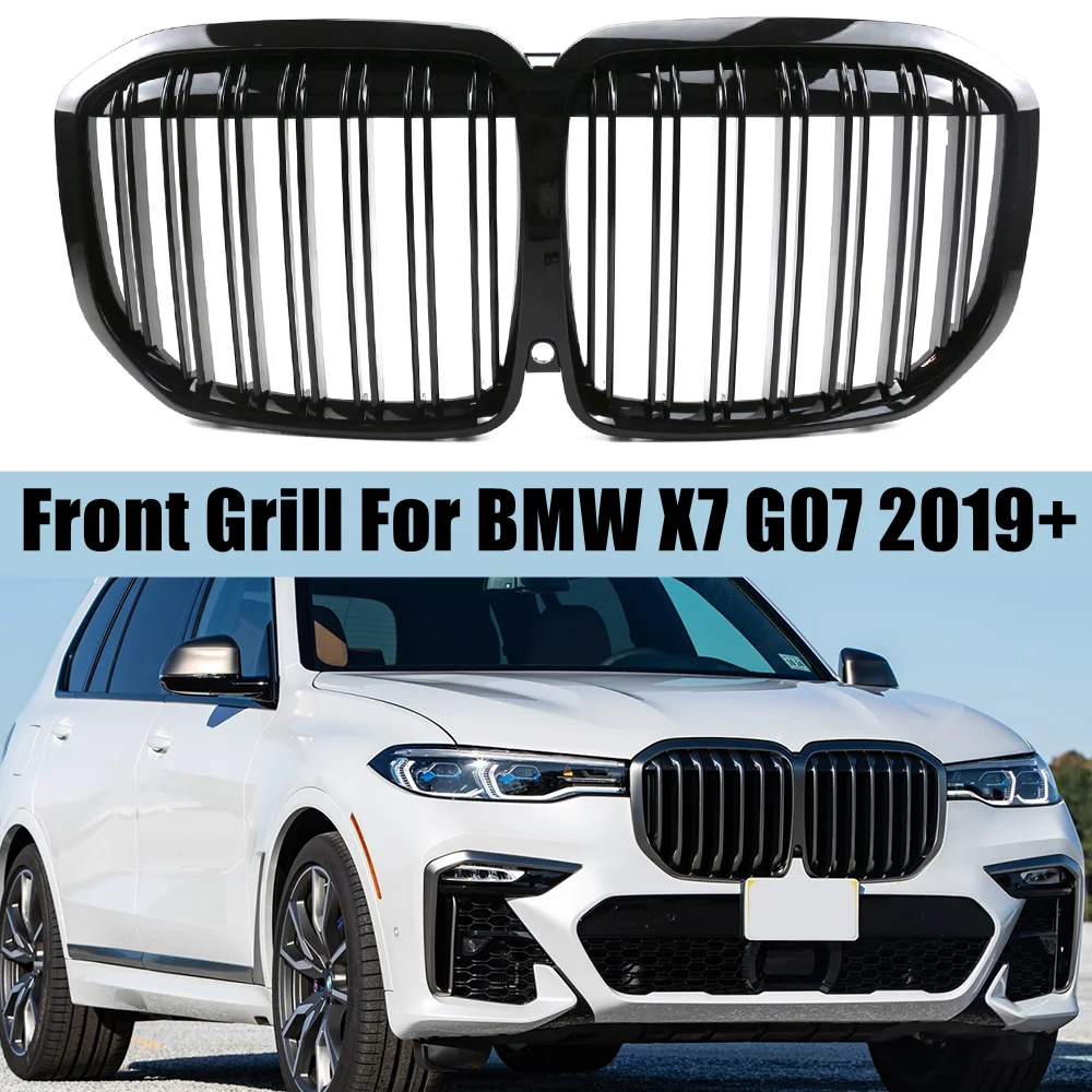 

Car Front Kidney Bumper Grille For BMW X7 G07 2019 2020 2021 2022 2023 Racing Grills Double Line Glossy Black Car Accessories